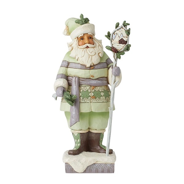 Jim Shore White Woodland Santa with Cane - kerstman