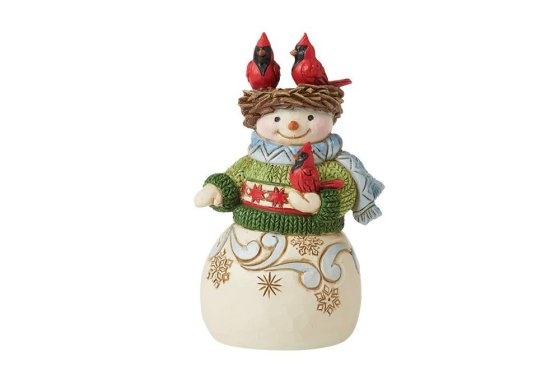 Jim Shore Mini Snowman with cardinal nest on head
