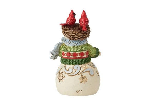 Jim Shore Mini Snowman with cardinal nest on head