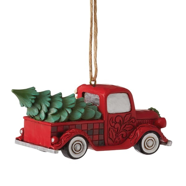 Jim Shore Highland Glen Santa Plaid Red Truck Ornament