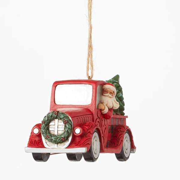 Jim Shore Highland Glen Santa Plaid Red Truck Ornament