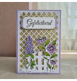 Wenskaart - Gefeliciteerd (hekje en bloemen)