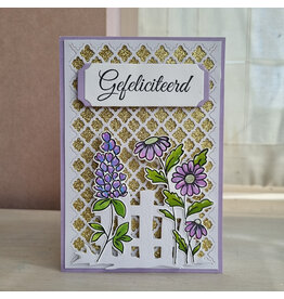 Kaart -  Gefeliciteerd (hekje en bloemen)