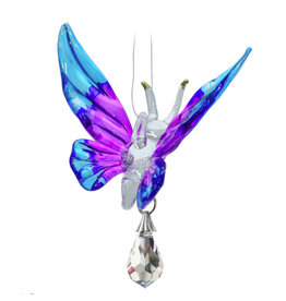 Suncatcher vlinder van glas en kristal paars/ blauw
