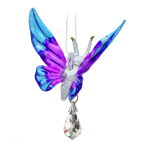Suncatcher vlinder van glas en kristal paars/blauw