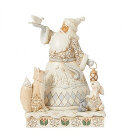 White Woodland Santa holding Dove and Lantern