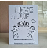 Wenskaart - Lieve juf (kleurplaat kaart)