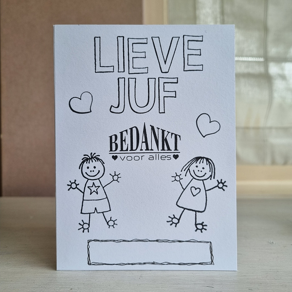 Wenskaart - Lieve juf (zelf in te kleuren!)