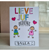 Wenskaart - Lieve juf (kleurplaat kaart)