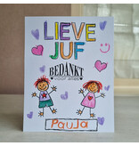Wenskaart - Lieve juf (kleurplaat kaart)