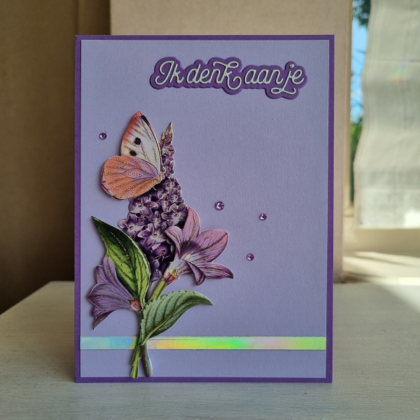 Wenskaart - Ik denk aan je (bloem en vlinder)