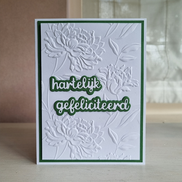 Wenskaart - hartelijk gefeliciteerd (relief bloemen)