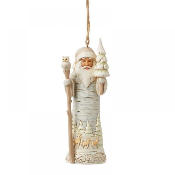 Jim Shore White Woodland Birch Bark Santa Ornament