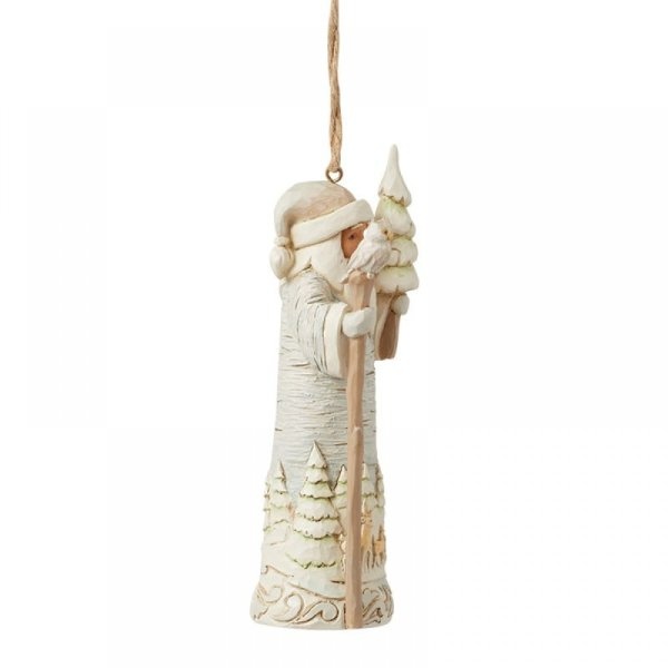 White Woodland Birch Bark Santa Ornament