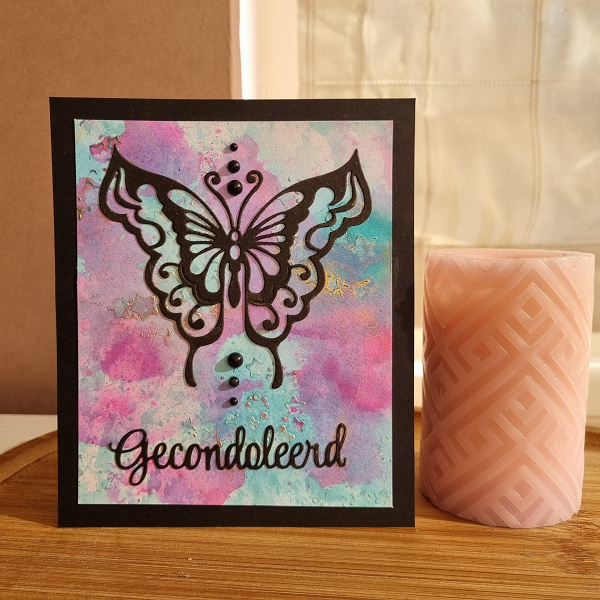 Wenskaart -  Gecondoleerd (zwarte vlinder)