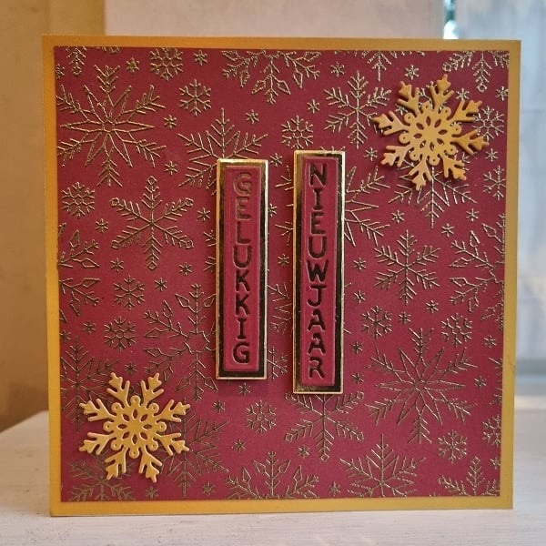 Kerstkaart - Gelukkig nieuwjaar (sneeuwvlokken)