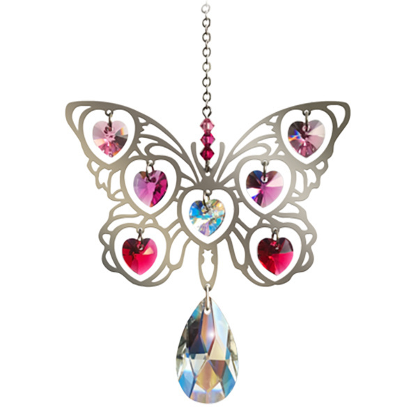 Suncatcher grote vlinder met hartjes