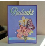Wenskaart - Bedankt (bloem en vlinder)