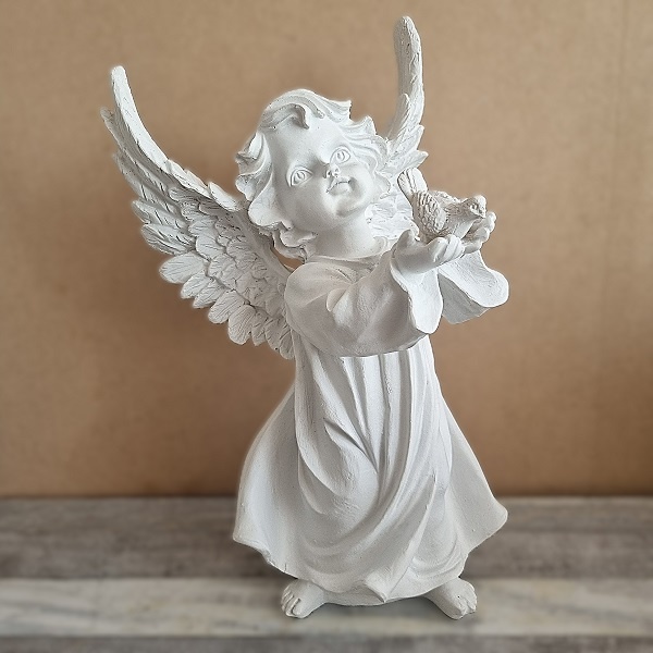 Beeld engel met vogel in hand  (33 cm!)