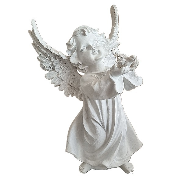 Beeld engel met vogel in hand  (33 cm!)