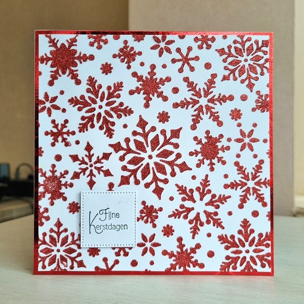 Kerstkaart - Fijne Kerstdagen (rode glittersterren)