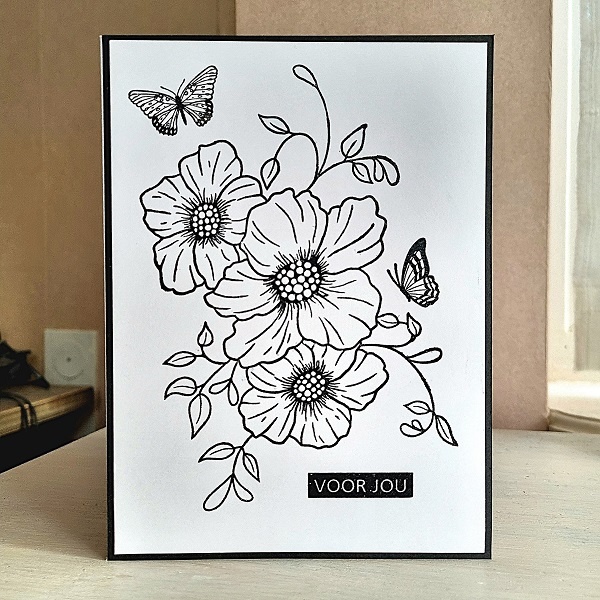 Wenskaart - voor jou (met bloemen om zelf in te kleuren!)