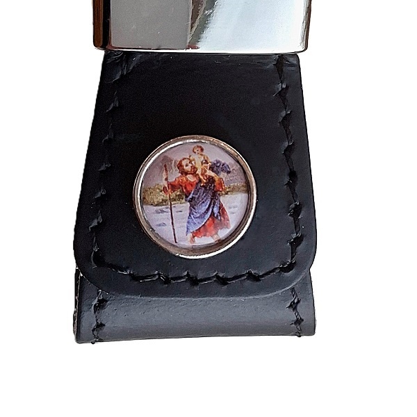 Sleutelhanger / tashanger Christoffel van leer en metaal