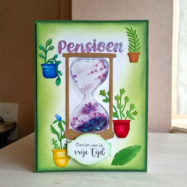 Wenskaart  -  Pensioen (schudkaart zandloper)