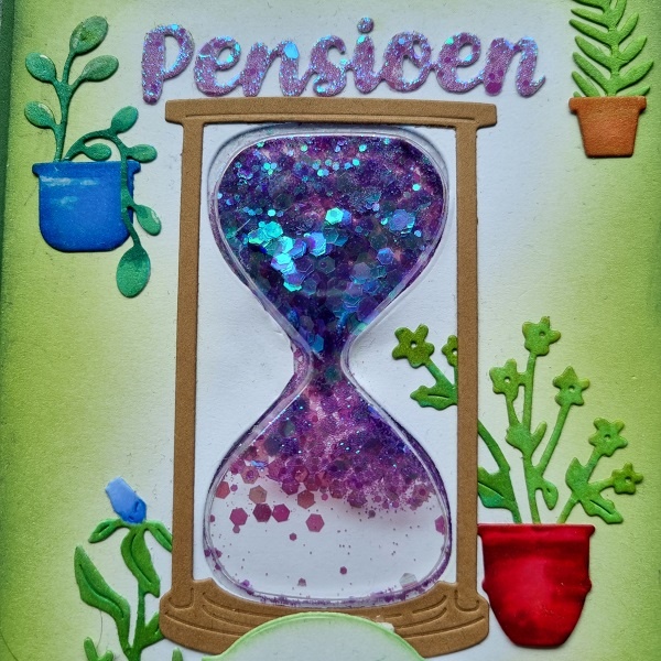 Wenskaart  -  Pensioen (schudkaart zandloper)