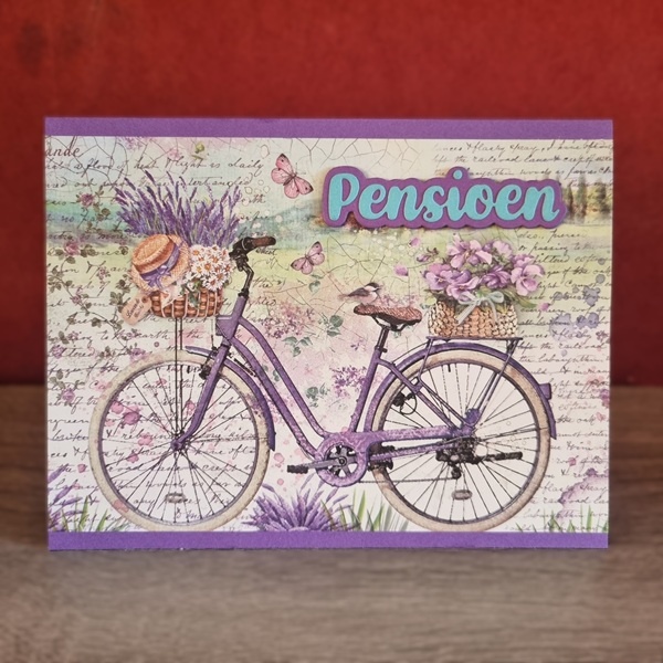 Wenskaart - Pensioen (fiets en bloemen)