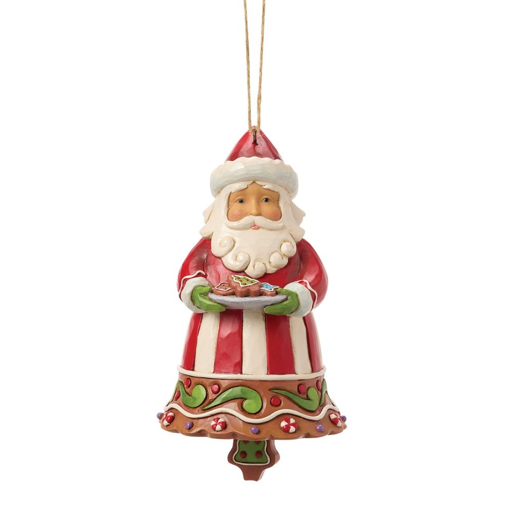 Jim Shore Gingerbread Santa Bell Hanging Ornament - kersthanger