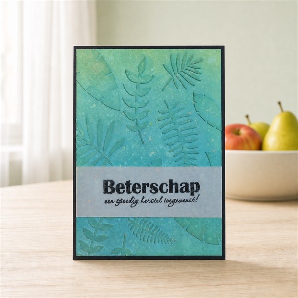 Wenskaart - Beterschap met groen bladpatroon (relief)