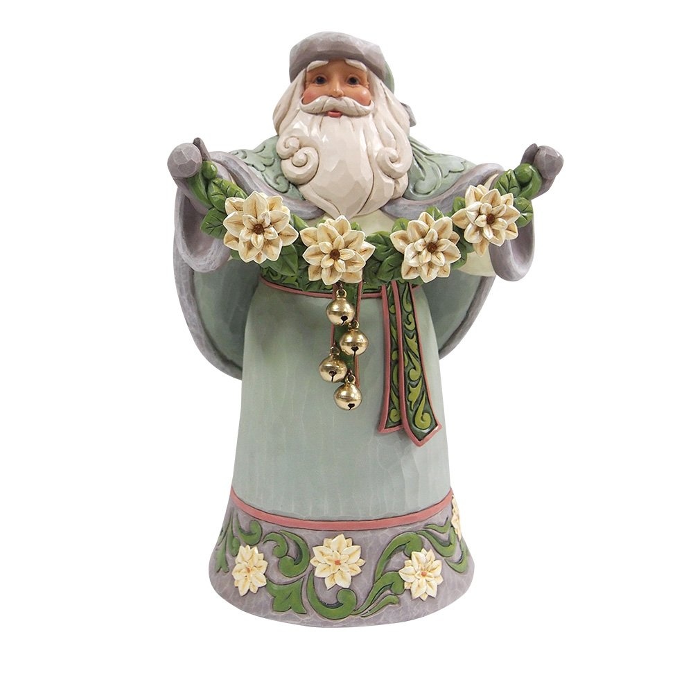 Jim Shore Opal & Moss Santa with Poinsettias - kerstman
