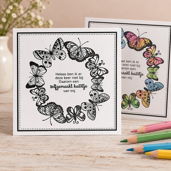 wenskaart (DIY) met vlinders – zelf in te kleuren!