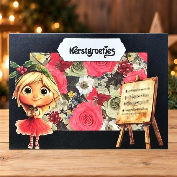 Kerstkaart Kerstgroetjes met kerstelfje