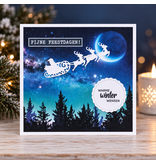 Kerstkaart - fijne feestdagen met slee en rendieren