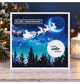Kerstkaart - fijne feestdagen met slee en rendieren
