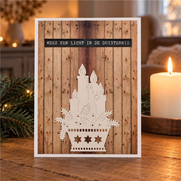 Handgemaakte kerstkaart Wees een licht in de duisternis