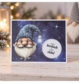 Handgemaakte kerstkaart Merry kerstmuts & happy oliebol met gnoom