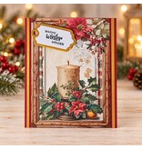 Handgemaakte kerstkaart Warme winterwensen met kaars en hulst