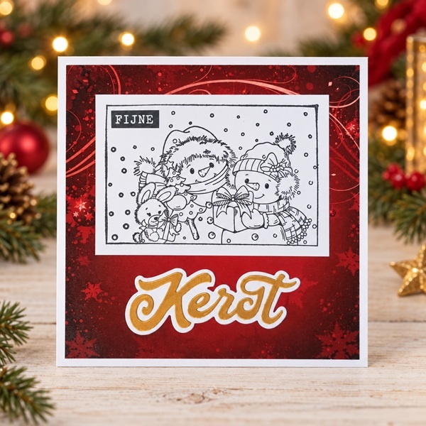 Handgemaakte kerstkaart om zelf in te kleuren - Fijne kerst