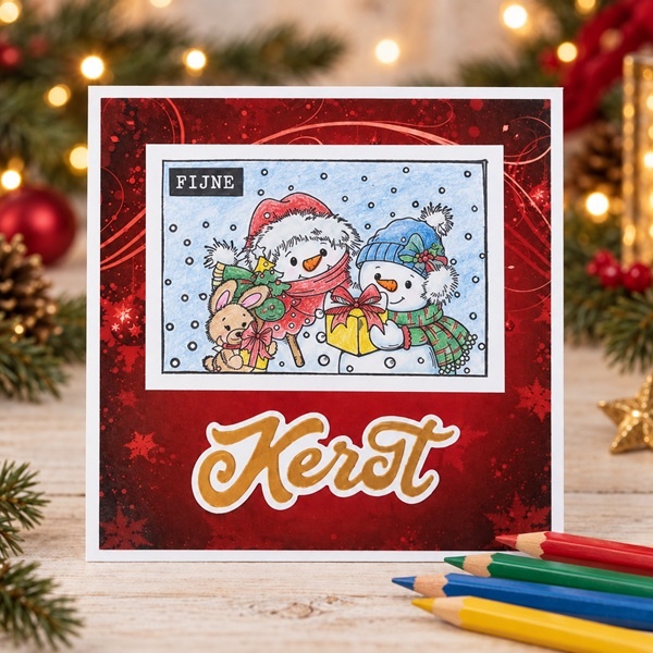 Handgemaakte kerstkaart om zelf in te kleuren - Fijne kerst