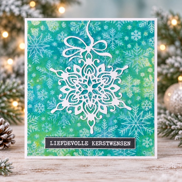 Handgemaakte kerstkaart Liefdevolle kerstwensen met sneeuwsterge kerstdagen en een kleurrijk nieuwjaar - Copy