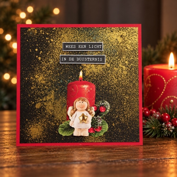 Handgemaakte kerstkaart Wees een licht in de duisternis