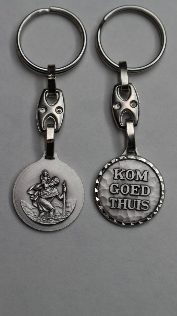 Sleutelhanger Christoffel "Kom goed thuis" met rand