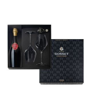 Champagne Gosset Champagne Gosset,  Giftbox incl. 1 fles Grande Reserve, 2 flûtes en 1 bottlestopper  0.75L