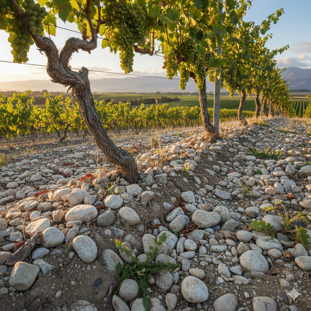 Grindrijke bodem van de Sauvignon Blanc uit Marlborough - Nieuw Zeeland