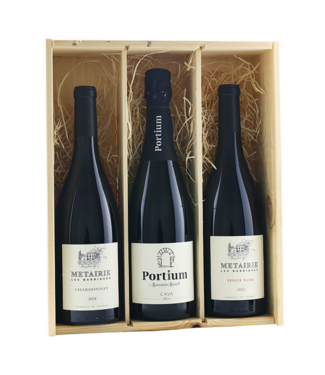 WIJNDEAL Houten kist, Geschenkkist 'Proef het Zuiden' inh. 3 flessen wijn WIJNDEAL Houten kist, Geschenkkist 'Proef het Zuiden' inh. 3 flessen wijn