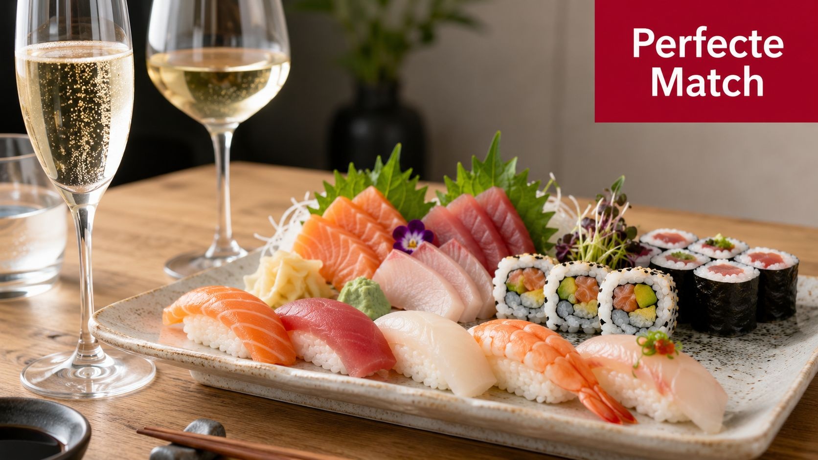 wijn met sushi en champagne