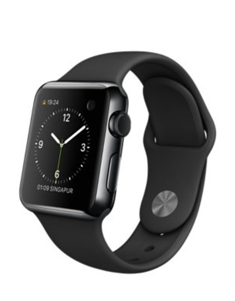 38 mm Edelstahlgehäuse, Space Schwarz, mit Sportarmband, Schwarz